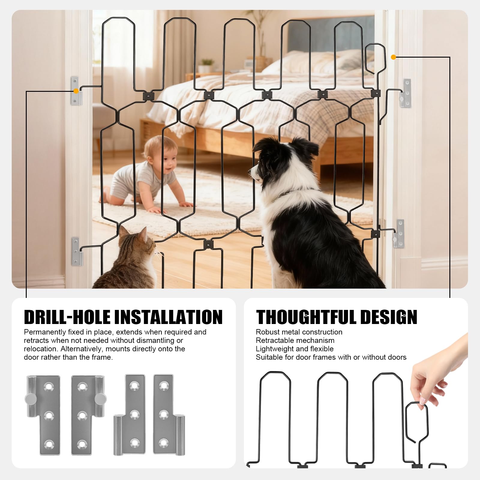 AOFANPET gate folds flat for discreet storage beside frame.