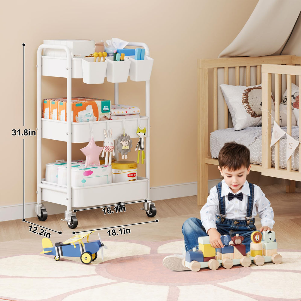 Aofure bedside nursery cart for mom essentials beside the crib.