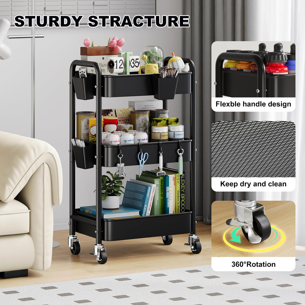 Aofure-black-nursery-cart close-up highlights sleek finish and modern feel.