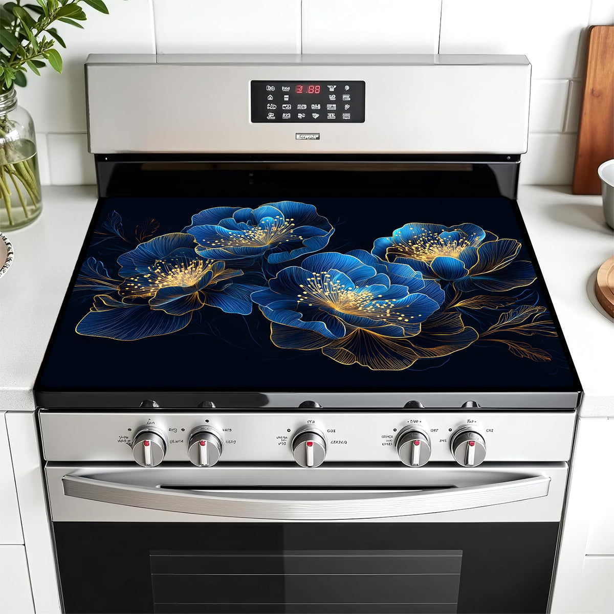 AOHMPT stove top cover with geometric pattern protects glass stoves from scratches.
