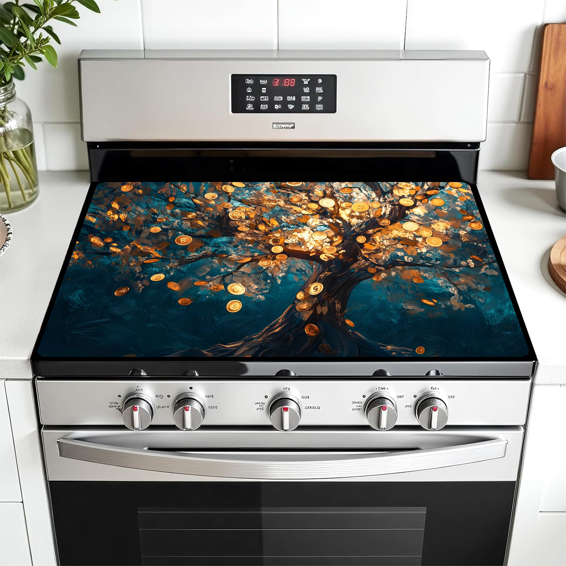 AOHMPT stove top cover with geometric pattern protects glass stoves and countertops.