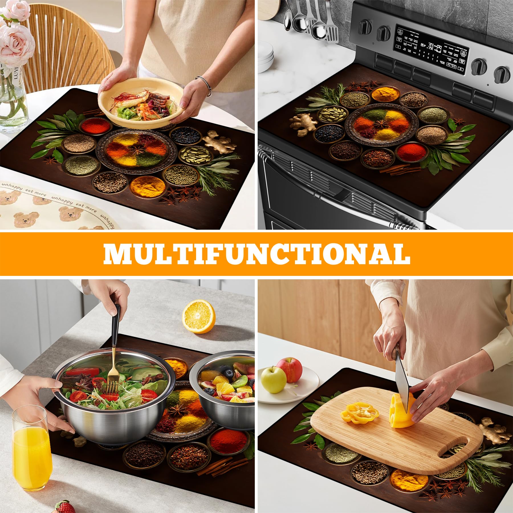 AOHMPT stove top cover used under small appliances provides non-slip counter protection.