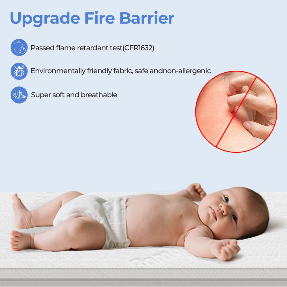 AOHWIDER gel memory foam core provides gentle support inside the pack n play.