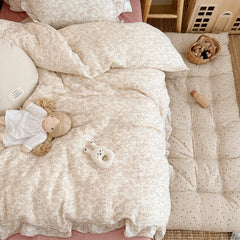 AOJIM forest-pattern duvet cover on bed, ideal for toddler sleep and cozy room decor.