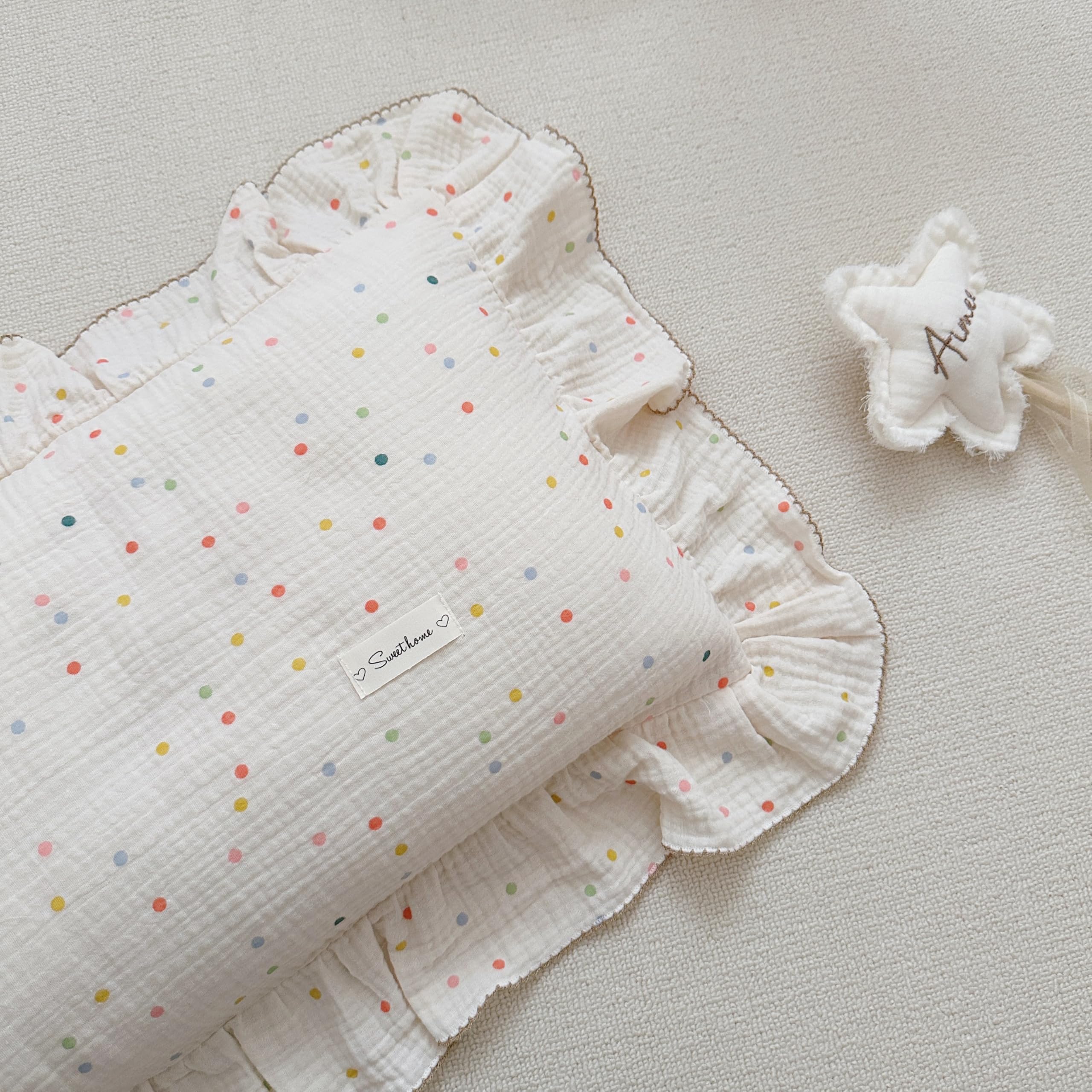 AOJIM pillowcase features colorful beans pattern for playful crib or stroller decor.