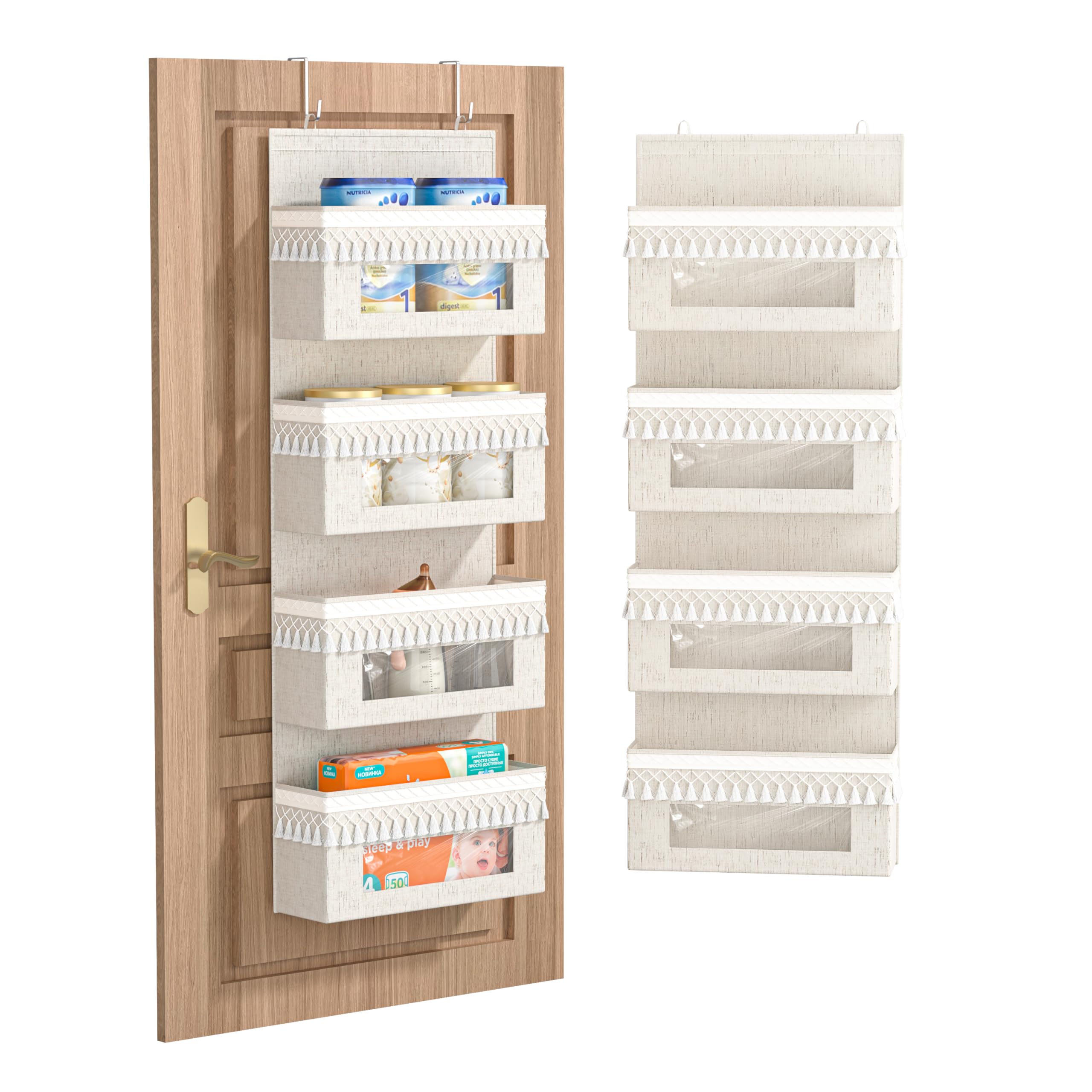 Aokeyee 4-shelf door organizer with clear windows for quick visibility.