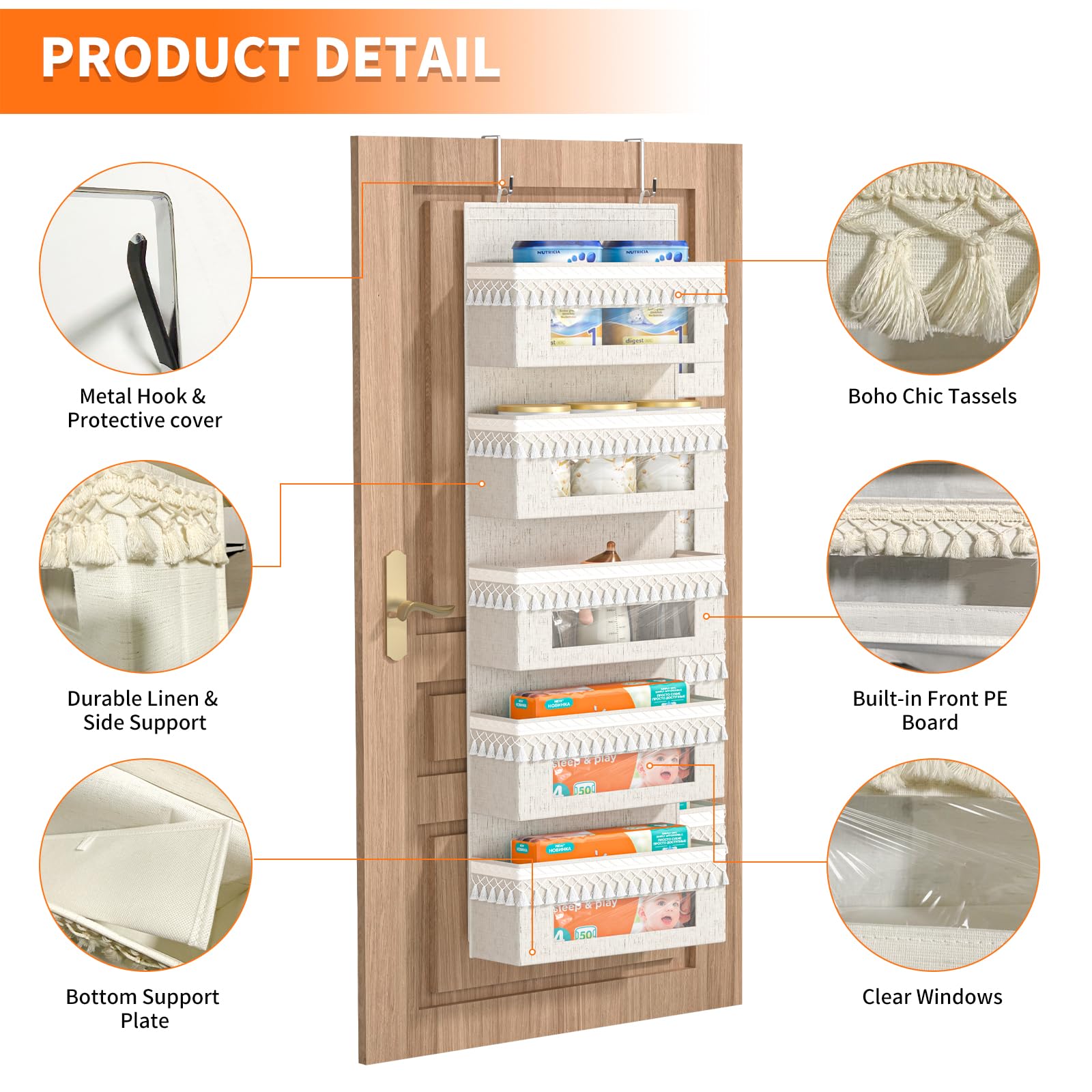 Aokeyee door organizer clear window pockets for fast item finding.