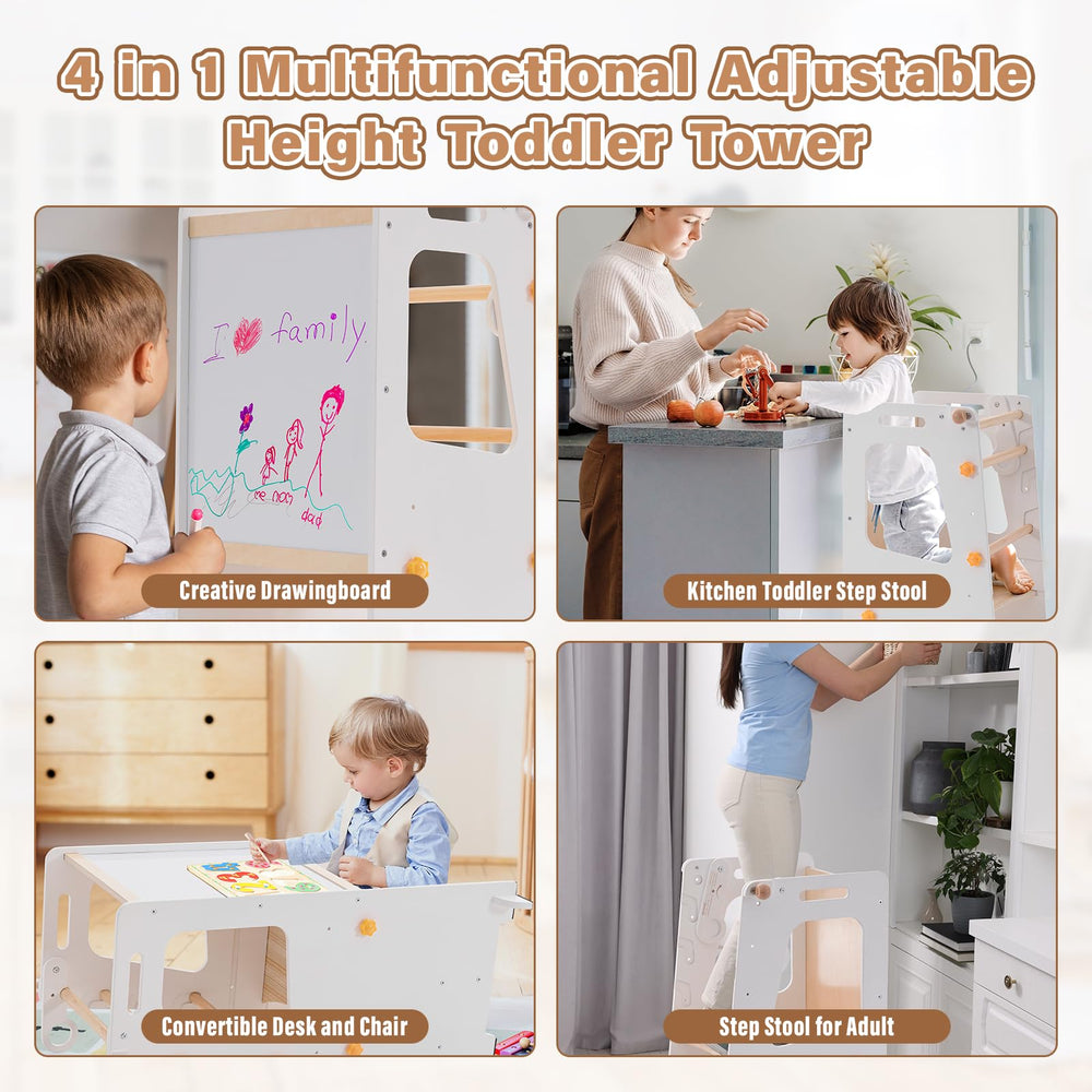 Aokkto 4-in-1 toddler kitchen tower non-slip platform for stable footing.