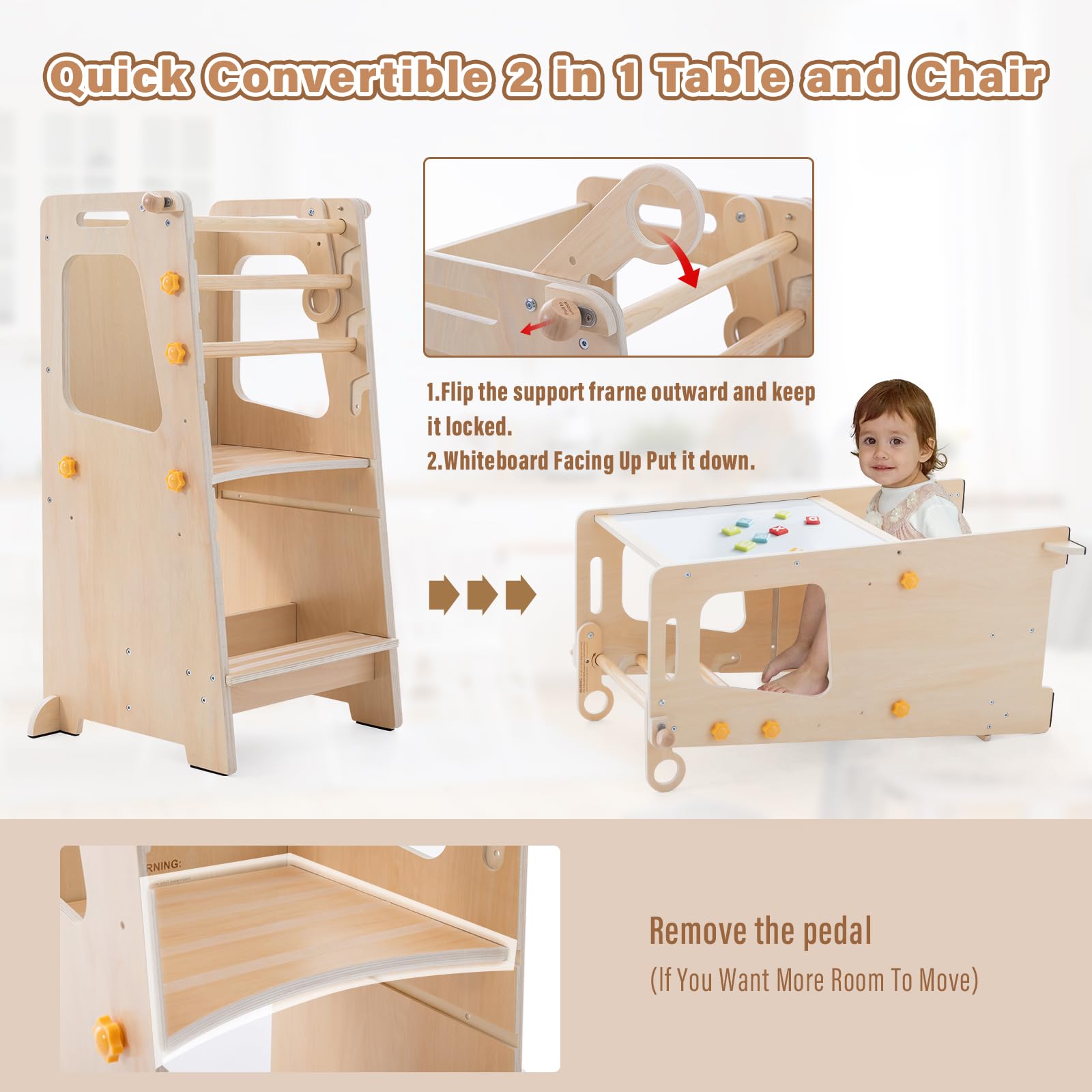 Aokkto adjustable-height wood stool with two height settings