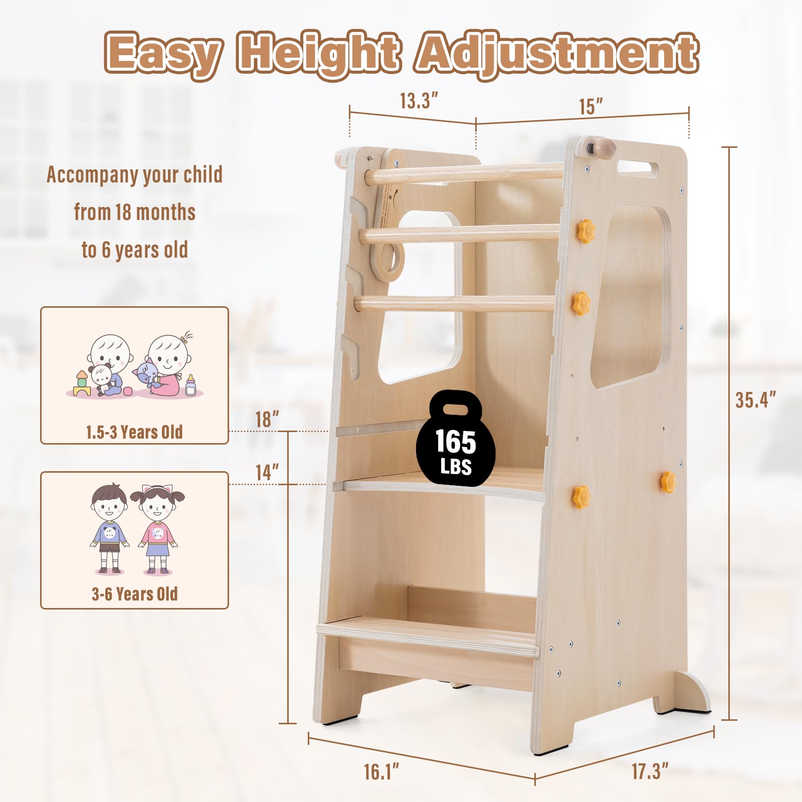 Aokkto wooden kitchen stool with safety rail provides steady standing