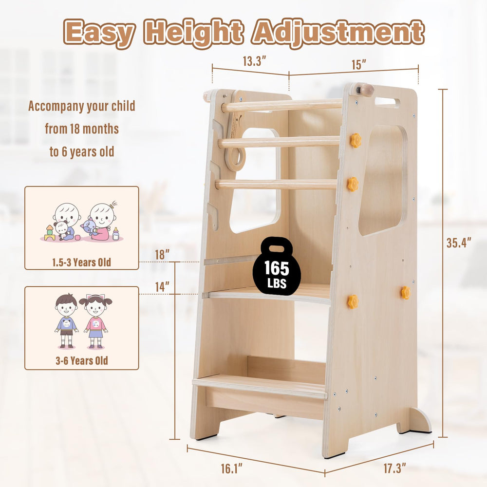 Aokkto wooden kitchen stool with safety rail provides steady standing