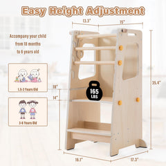 Aokkto wooden kitchen stool with safety rail provides steady standing