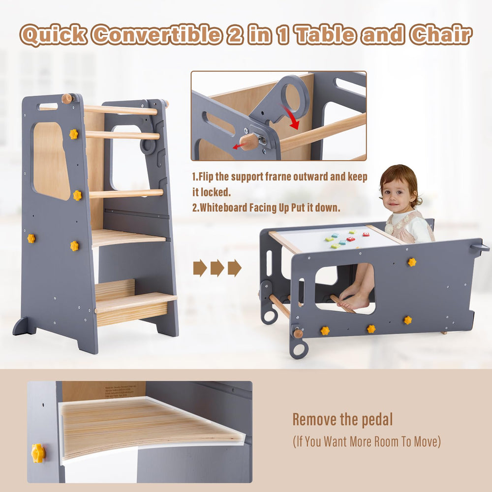 Back safety rails provide extra security during climbing and seating.