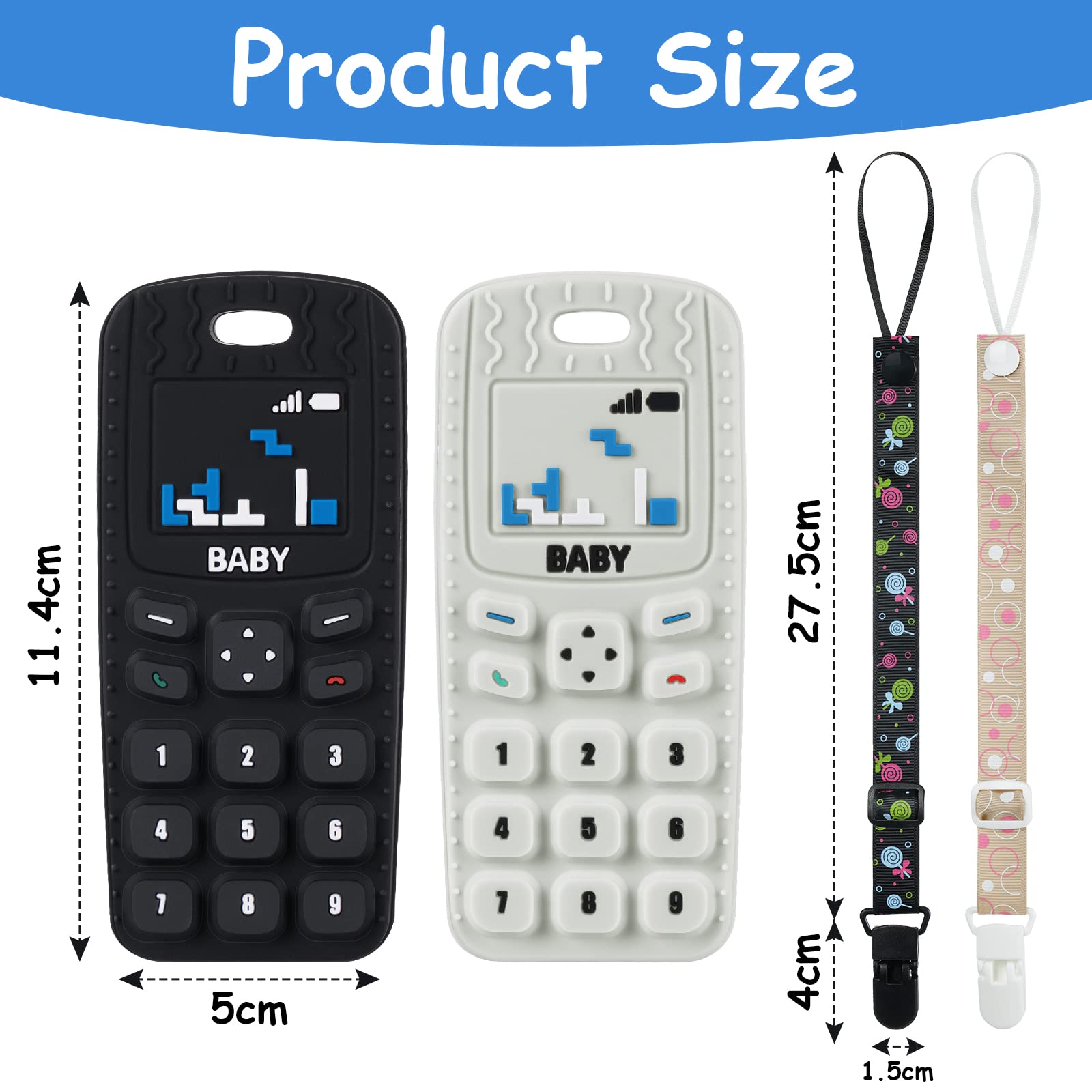 Aolso Baby teether phone black aids teething relief with bright contrast.