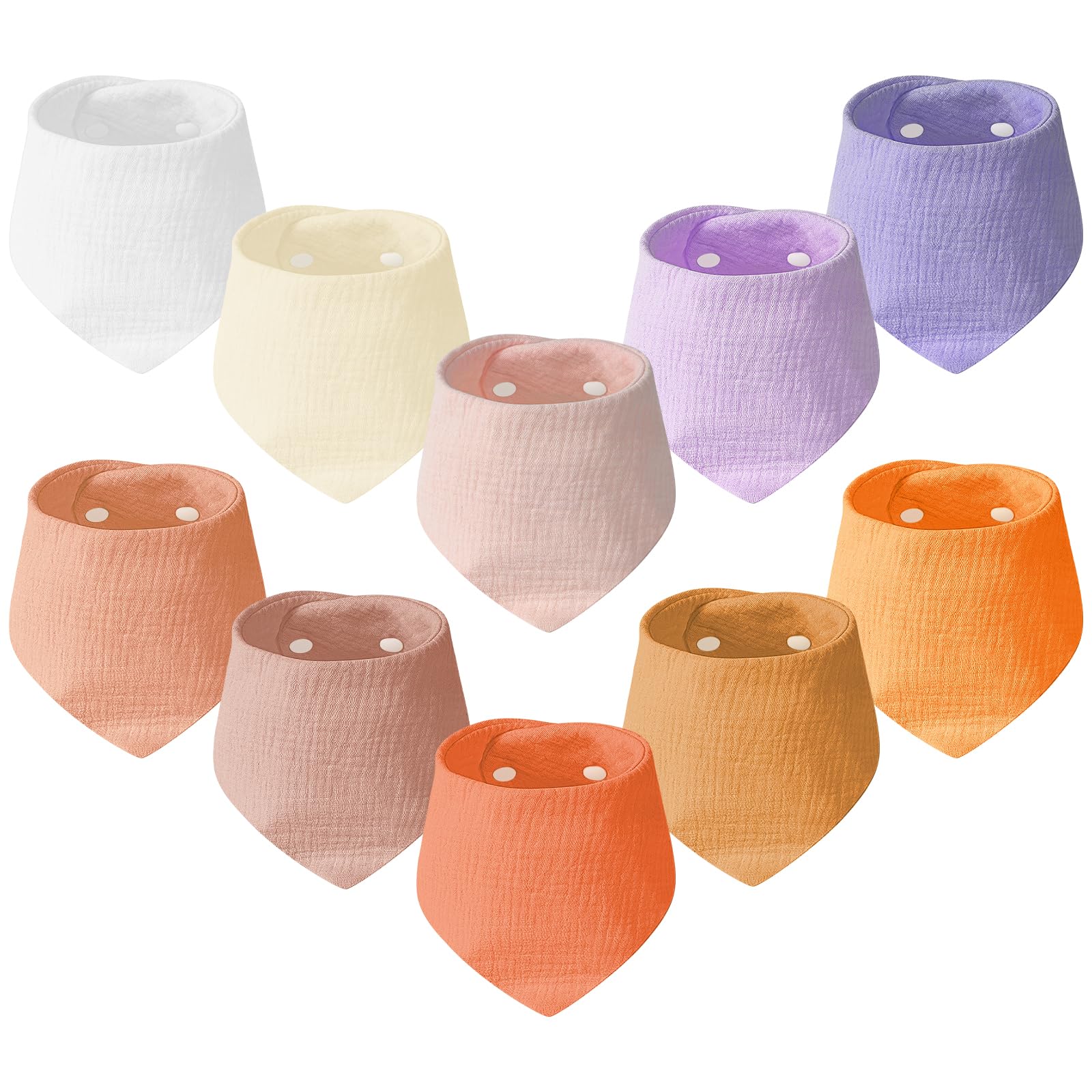 Aolso Muslin Baby Bibs set in ten colors for drool protection.