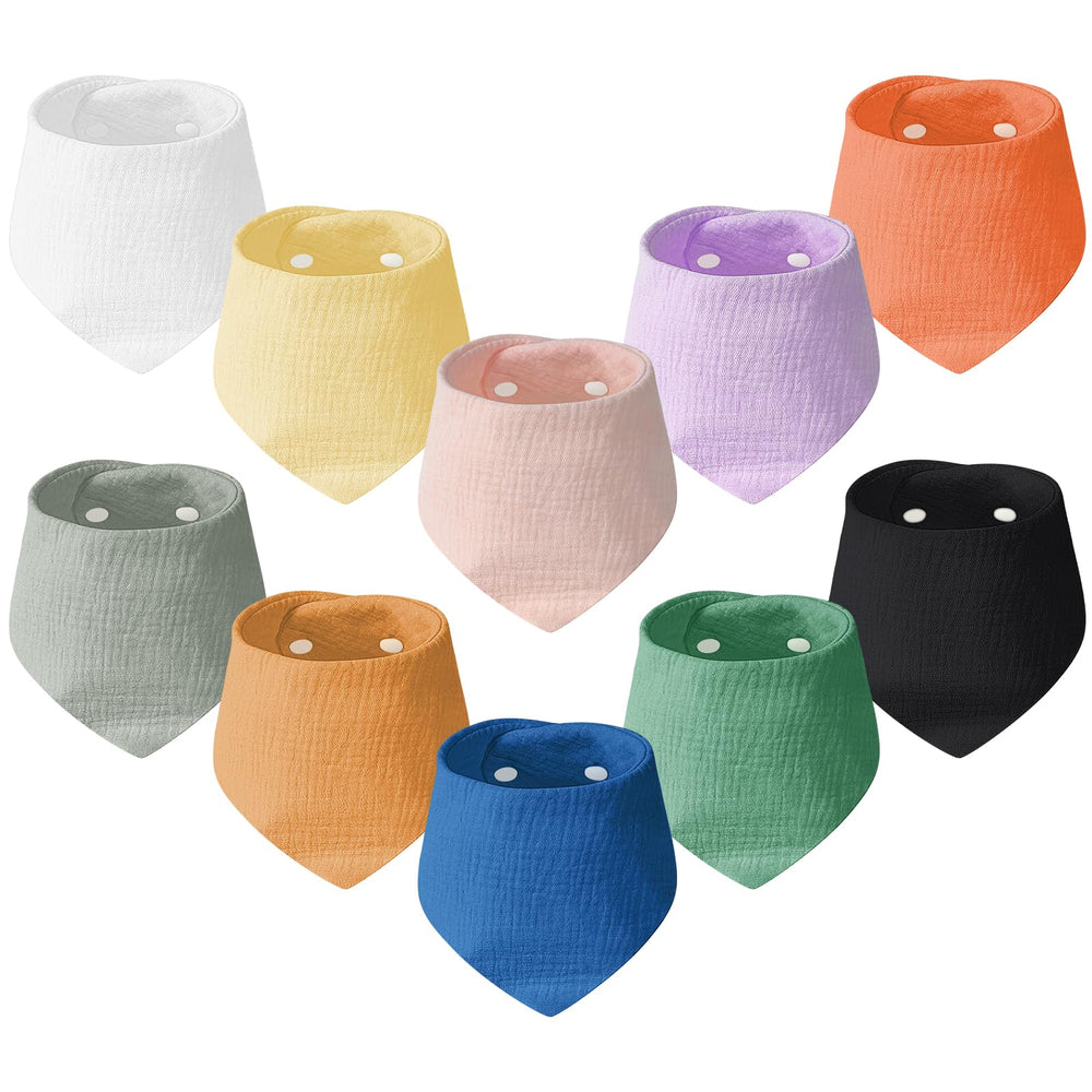 Aolso muslin baby bibs 10-pack in multiple colors for easy outfit changes and dryness