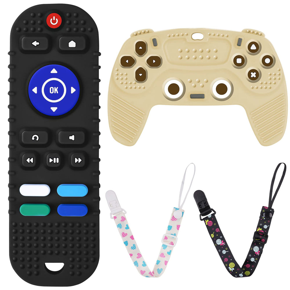 Aolso remote control teether with textured silicone to soothe gums