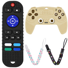 Aolso remote control teether with textured silicone to soothe gums