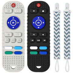 Aolso remote teether in black, safe silicone for soothing gums.