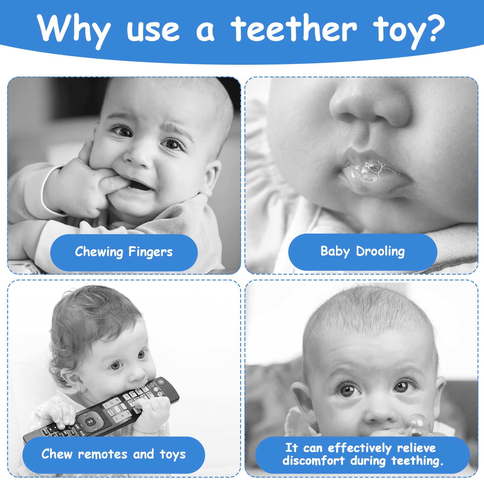 Aolso colorful teether displays bright hues for visual stimulation during play.