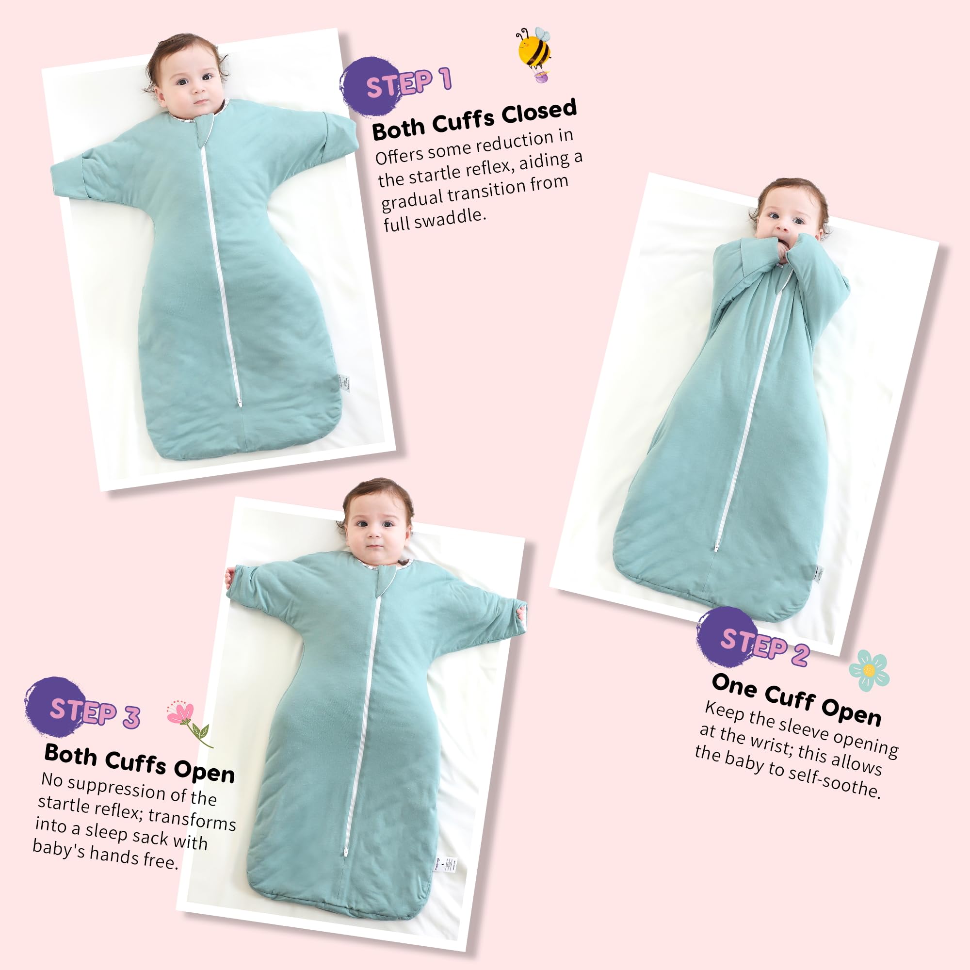 Aomloge PuppyPaws arms-up sleeve feature facilitating easy self-soothing and protection.