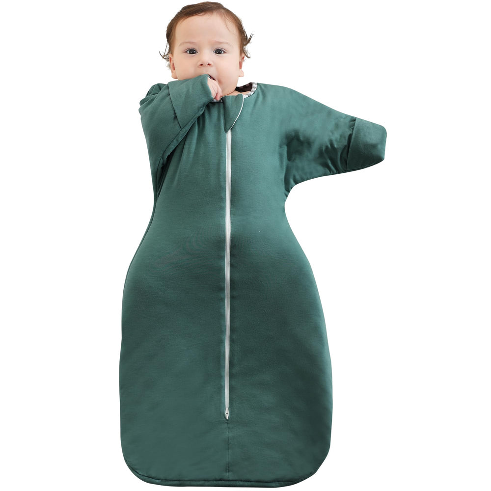 Aomloge PuppyPaws sleep sack with arm up sleeves supports self soothing and safe movement for babies.