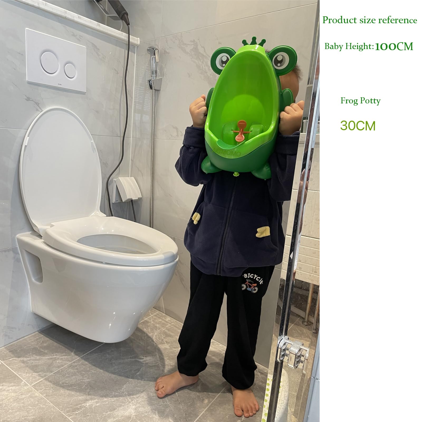 Aiming target on the AOMOMO urinal supports focused toilet practice for boys.