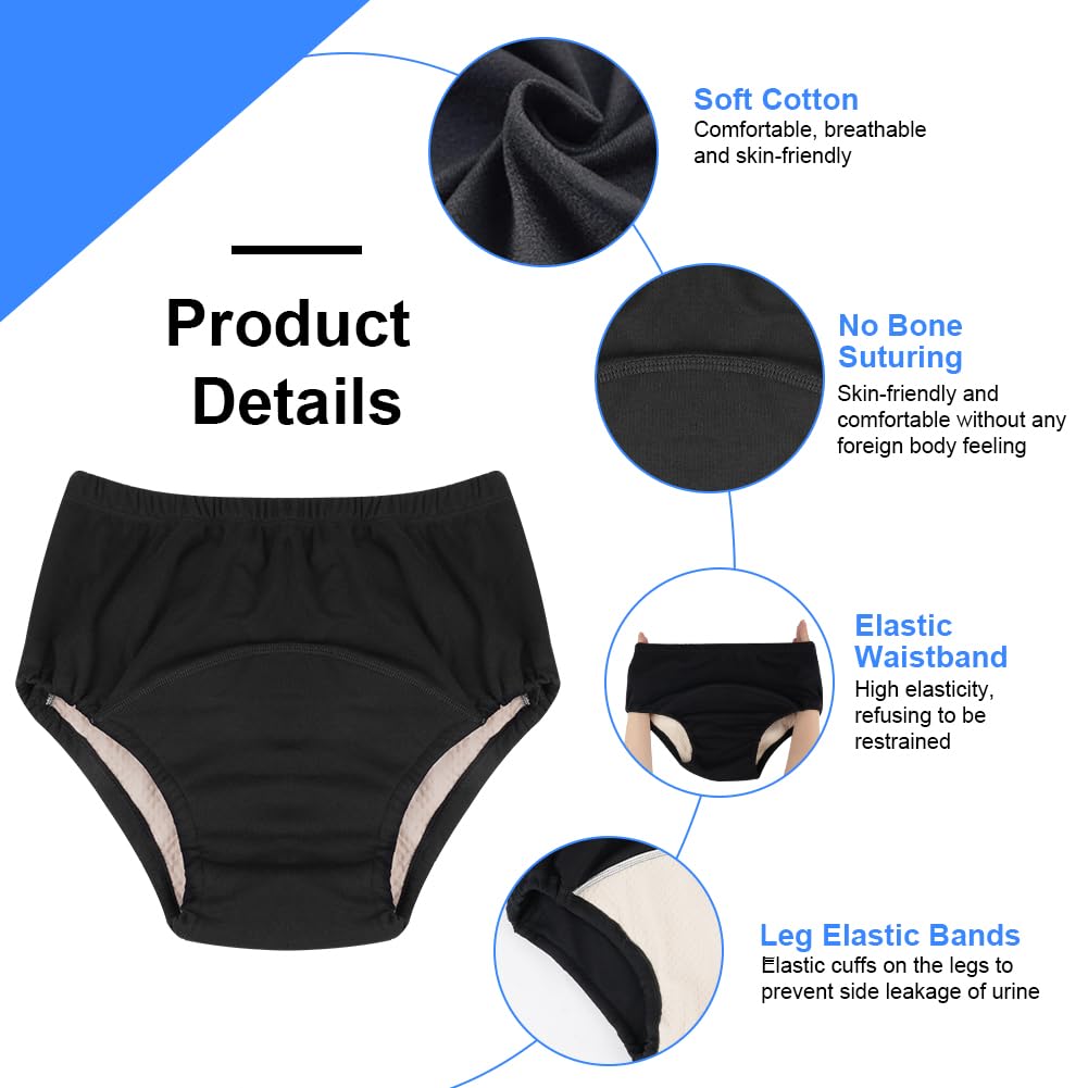 AOOWU men's black incontinence underwear closeup of the outer fabric for breathable comfort.