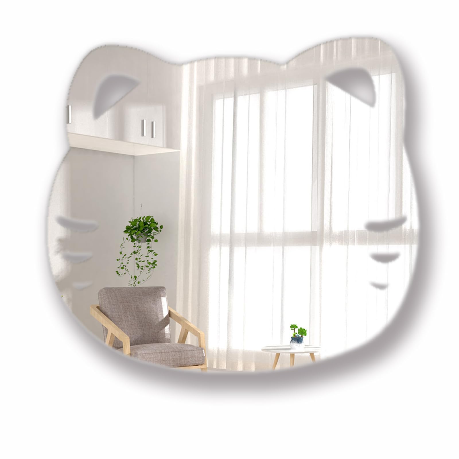 aooyaoo smiley-face mirror on wall adds playful vibe and bright reflections.