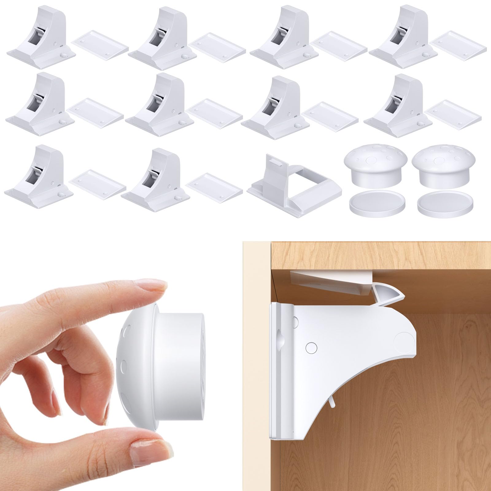 AOSITE magnetic cabinet locks in packaging show discreet kid-proofing for kitchens