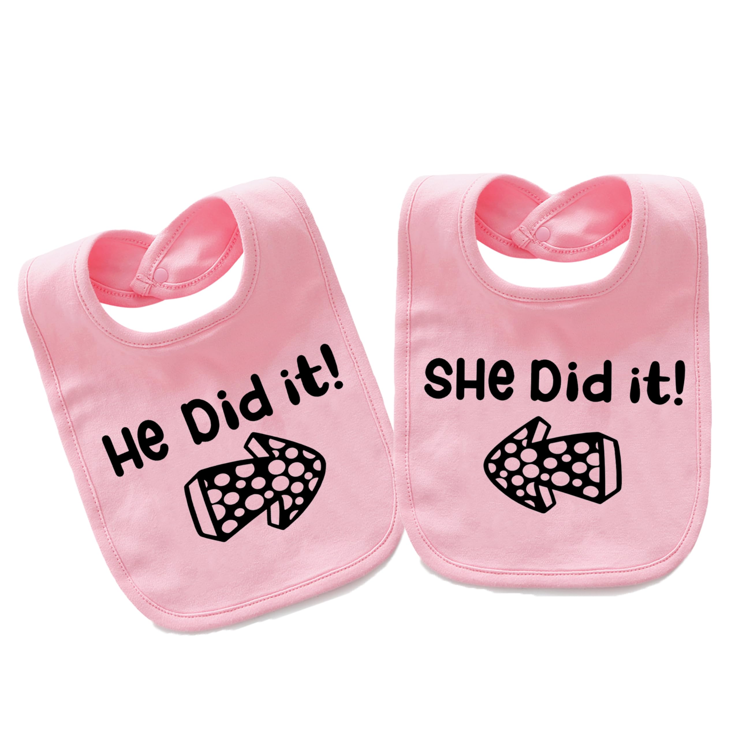 AOUYOA He Did It twins bibs pink close-up, soft skin-friendly fabric