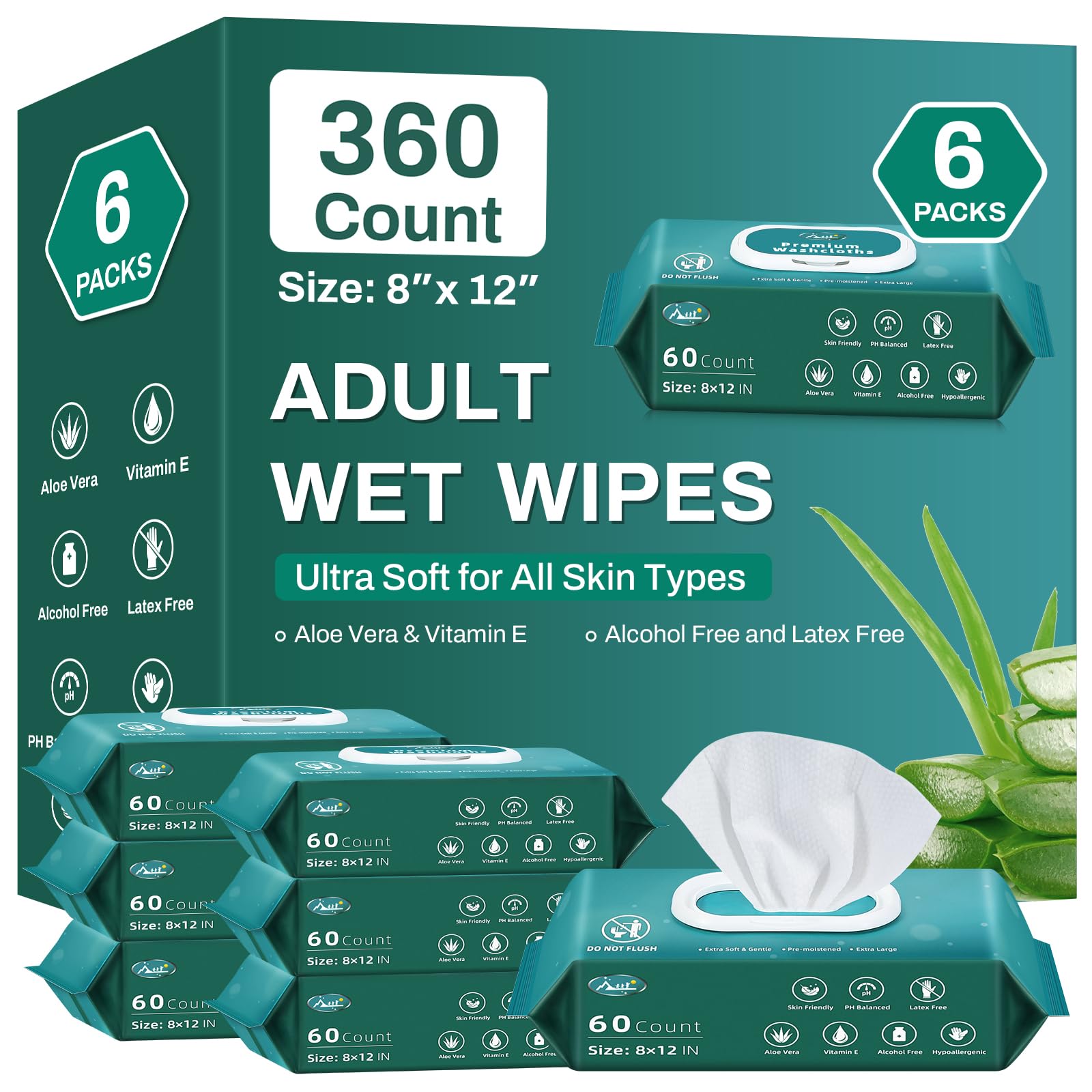 AOZITA 360 count adult wipes pack ready for bedside care and hygiene