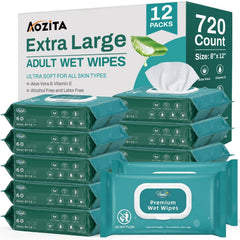 AOZITA 720-count wipes in twelve-pack carton for bulk elder care and convenience