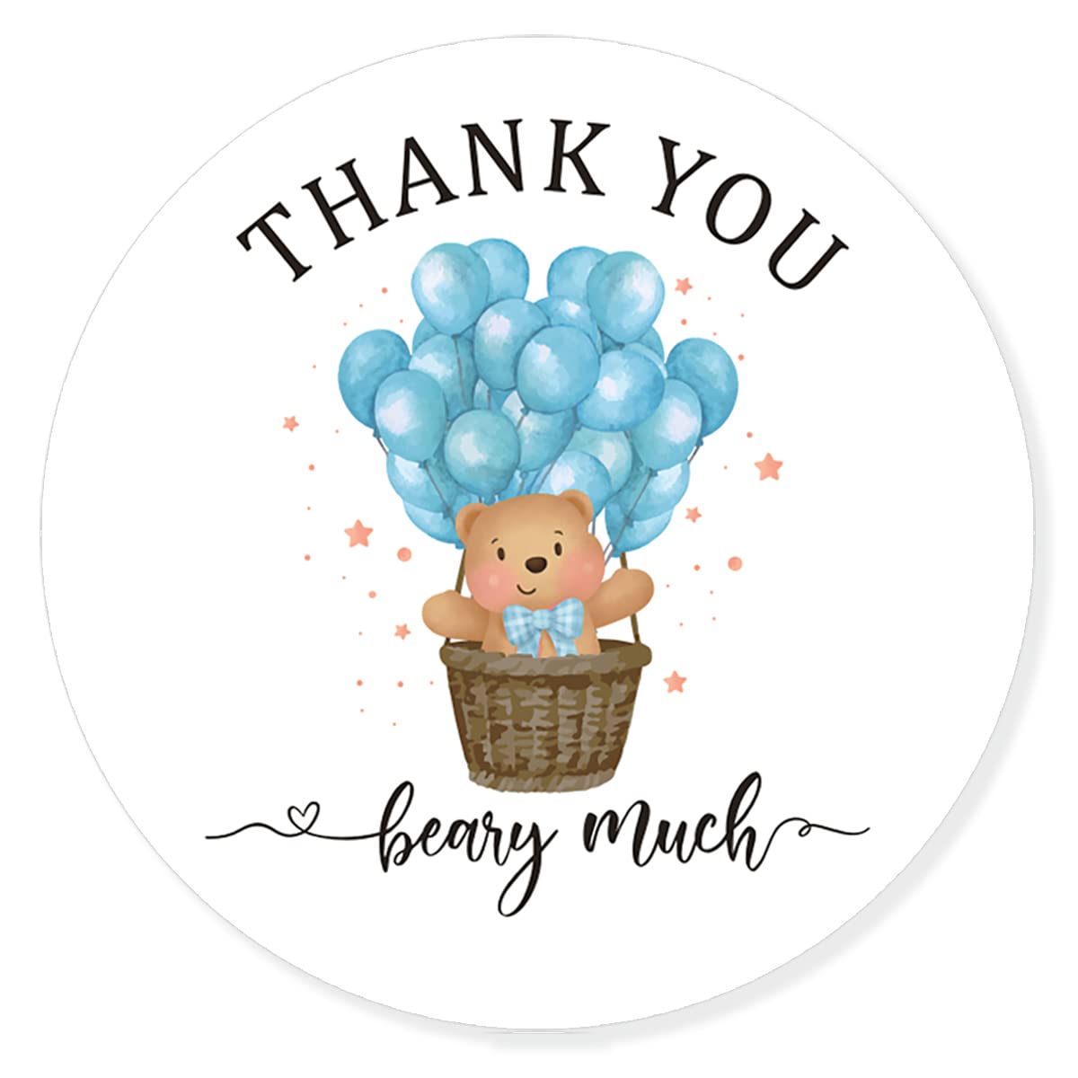 aPamr blue bear balloon thank you labels ready for party favors