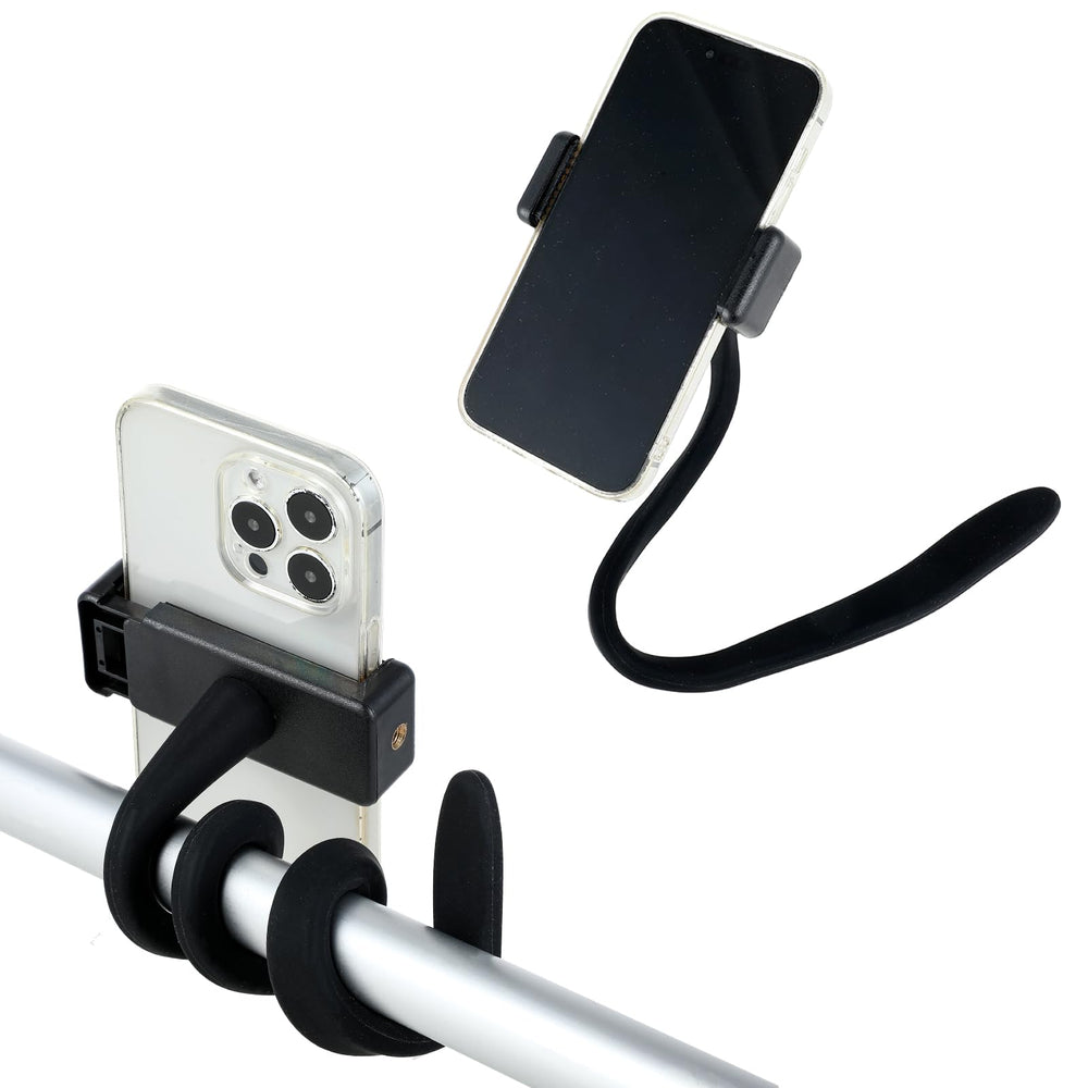 Apausvcm stroller phone holder clip secures your phone with one hand.