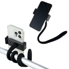 Apausvcm stroller phone holder clip secures your phone with one hand.