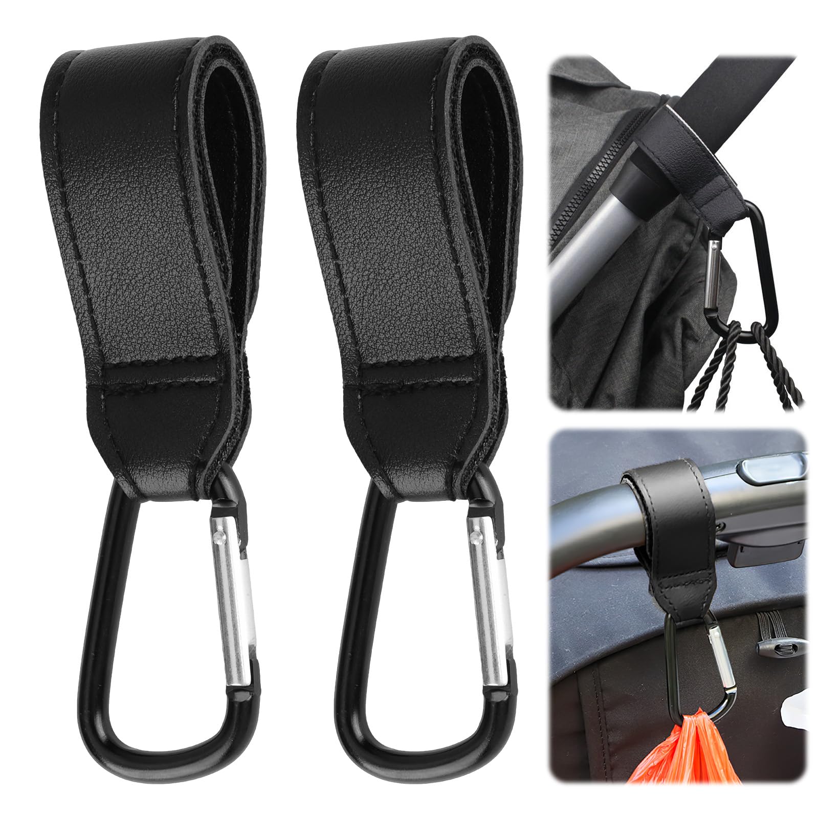 Aphohome stroller hooks for bags showing heavy-duty securement for multiple items