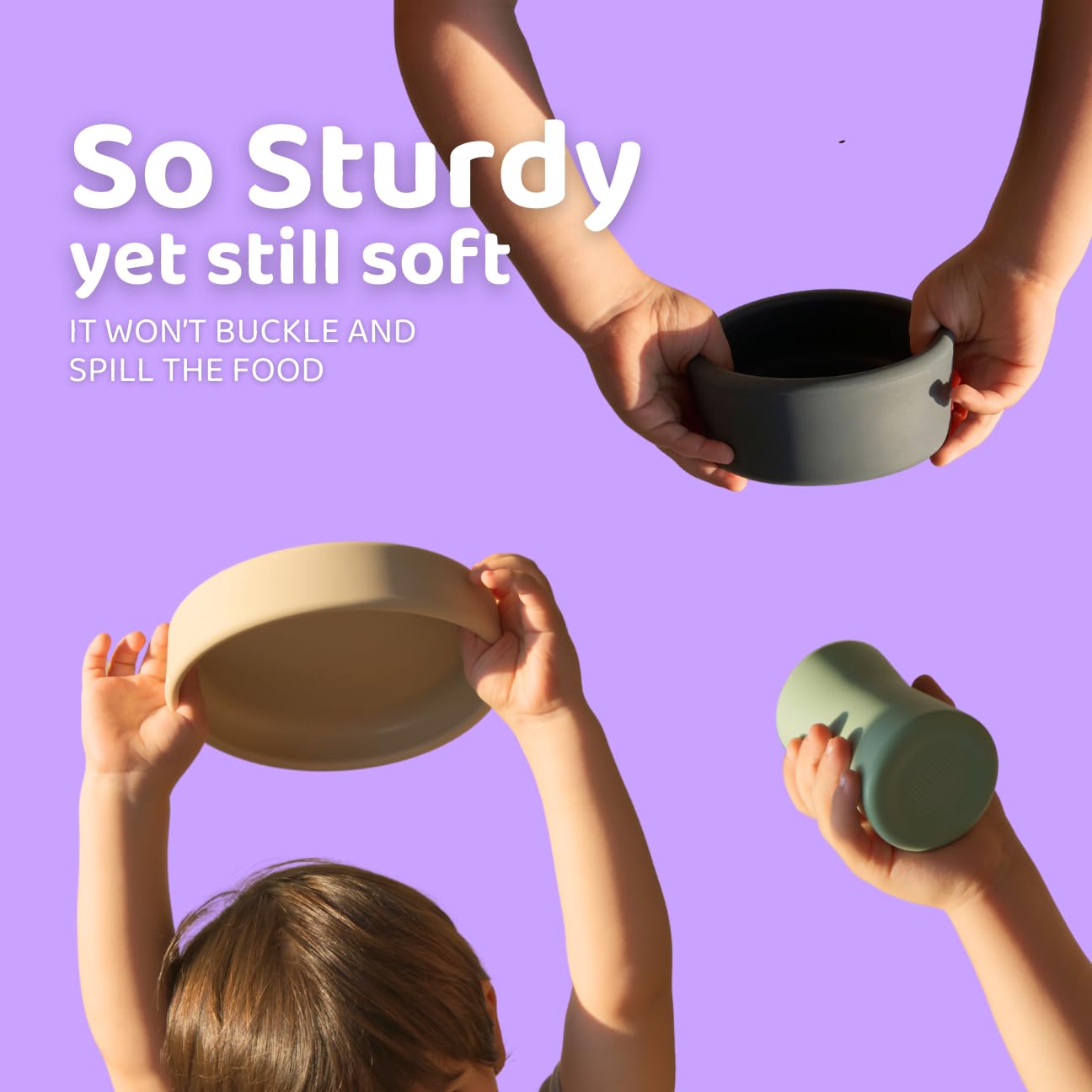 APLAINR curved-inner-wall design helps little ones scoop food onto spoons.