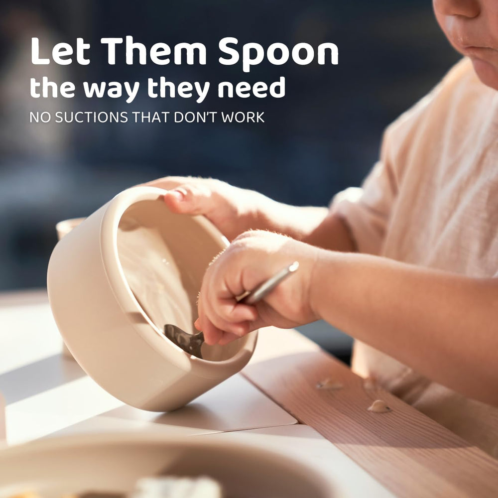 APLAINR weighted base bowls and plates reduce tipping during meals.