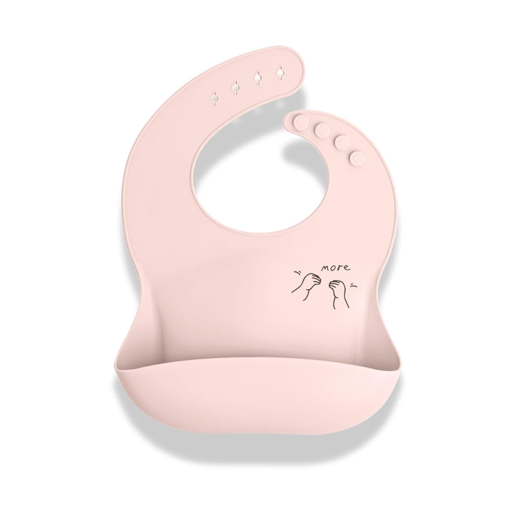 APLAINR baby sign language bib front graphic shows ASL signs for engaging mealtime