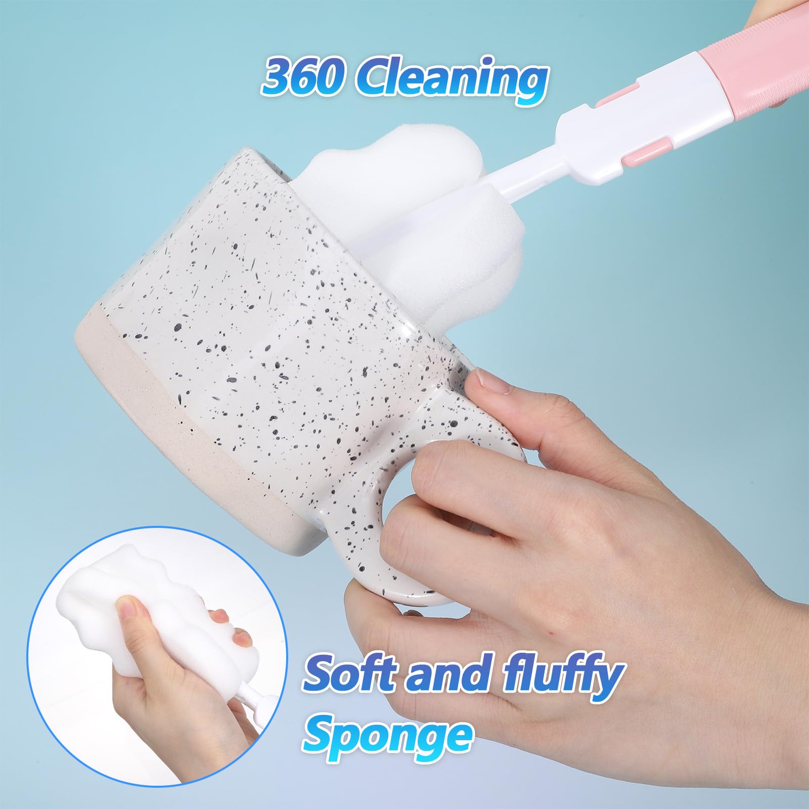 APLZGMG sponge bottle brush reaches interiors gently without scratching