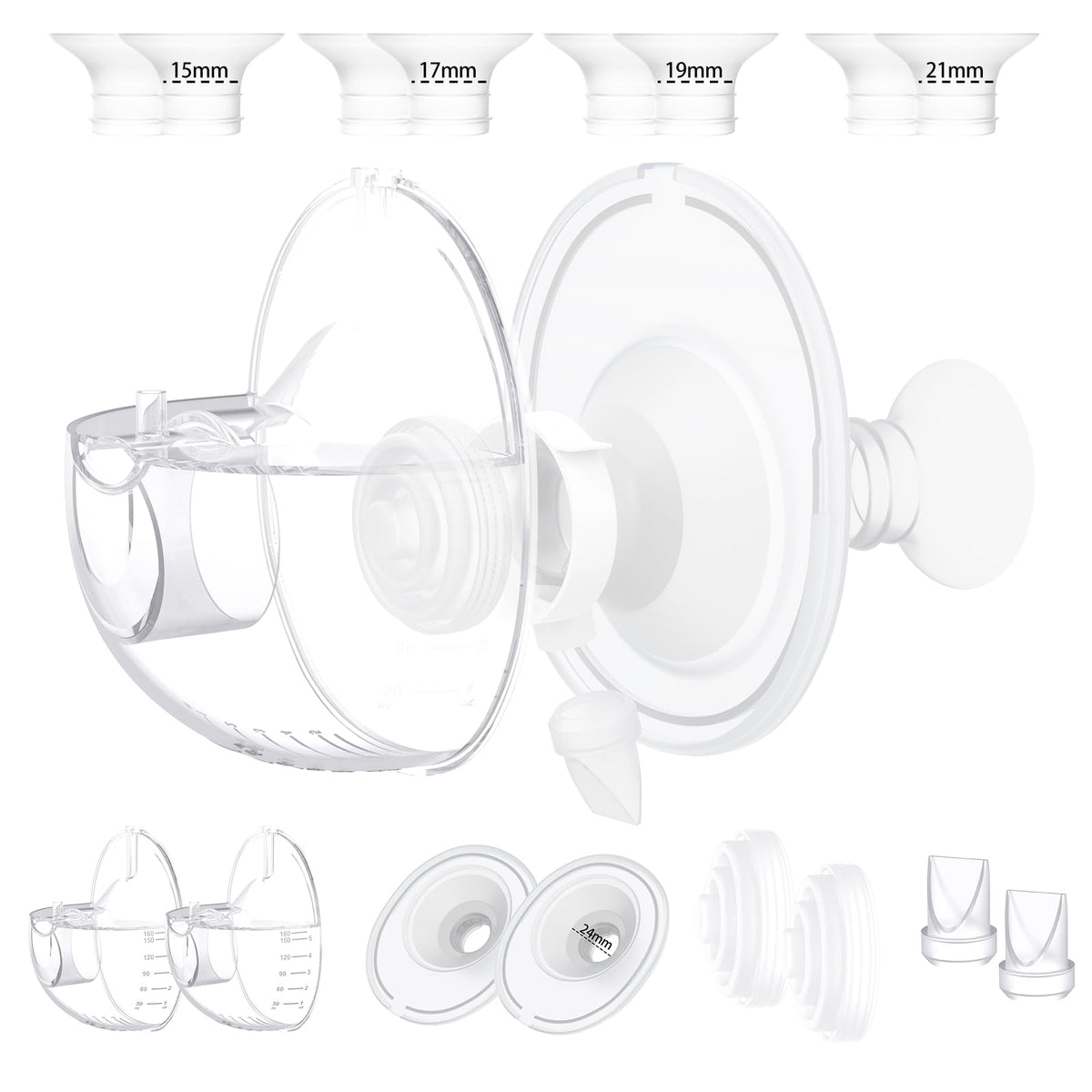 APMOOM M5 two complete sets image: backup milk collectors for convenience.