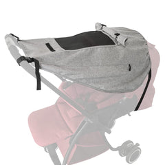 Apol pram sunshade in elastic fabric blocking UV while keeping baby viewable
