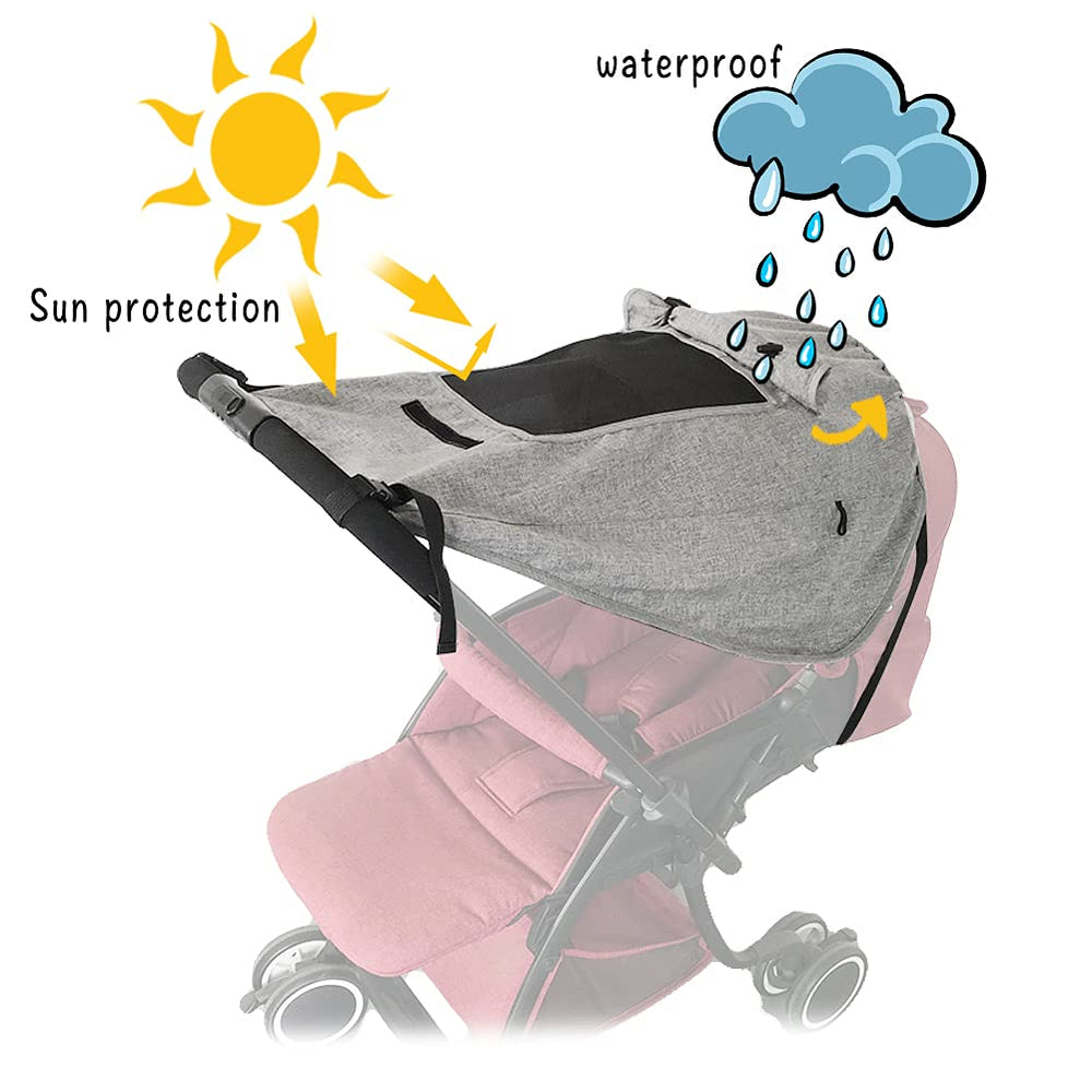 Apol pram sunshade showing universal fit for most strollers