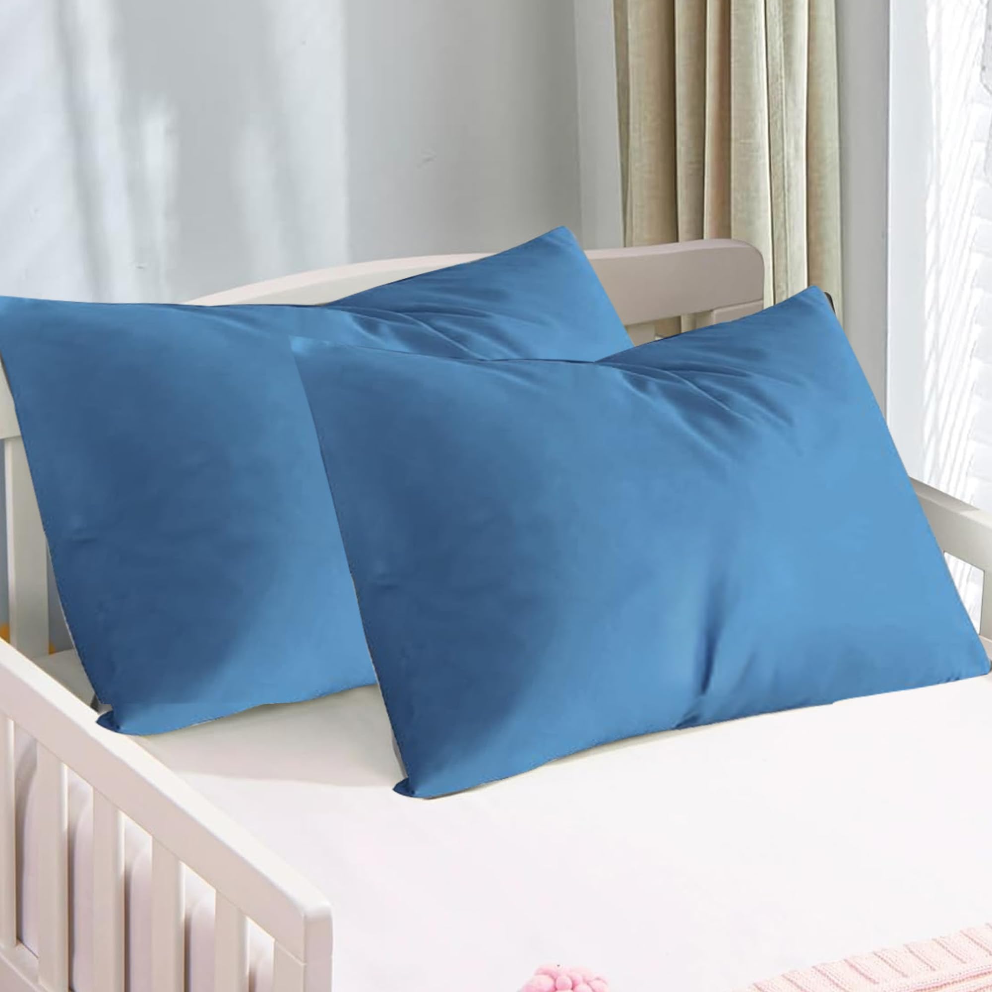 Apollo Cotton toddler pillowcase blue 12x16, soft and breathable for gentle sleep.
