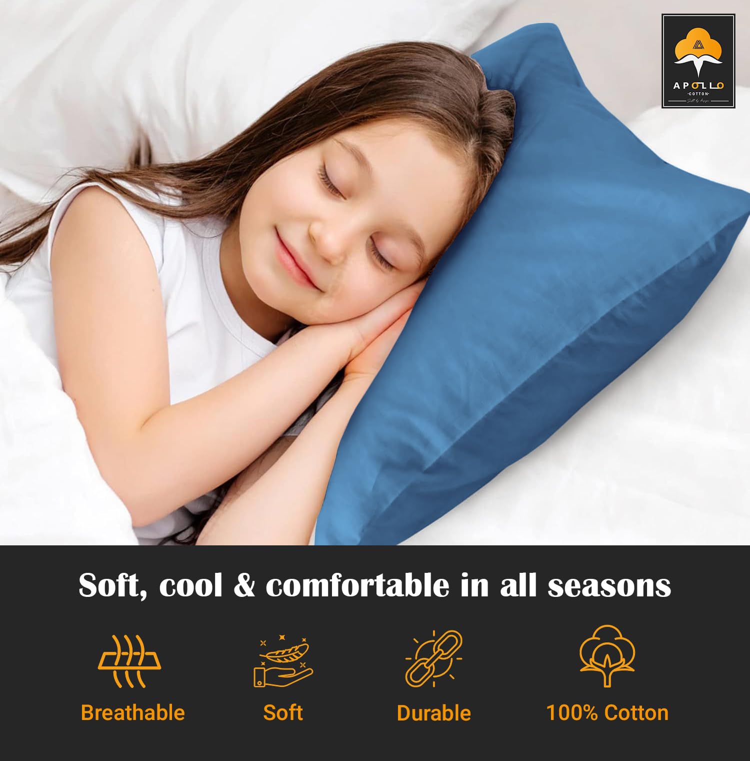Hidden zipper closure keeps Apollo Cotton toddler pillowcase securely in place.