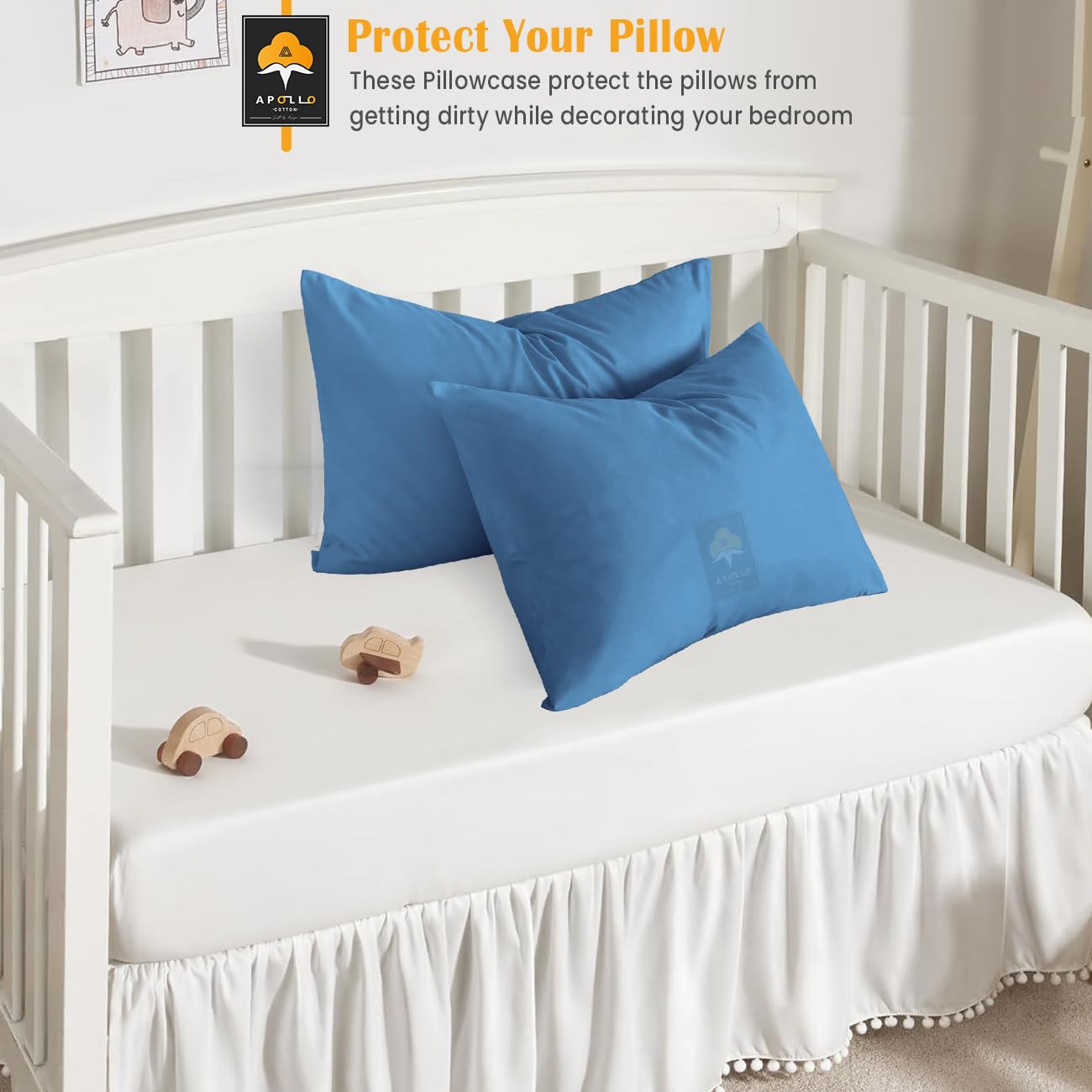 Two-pack Apollo Cotton toddler pillowcase set designed for travel and home use.