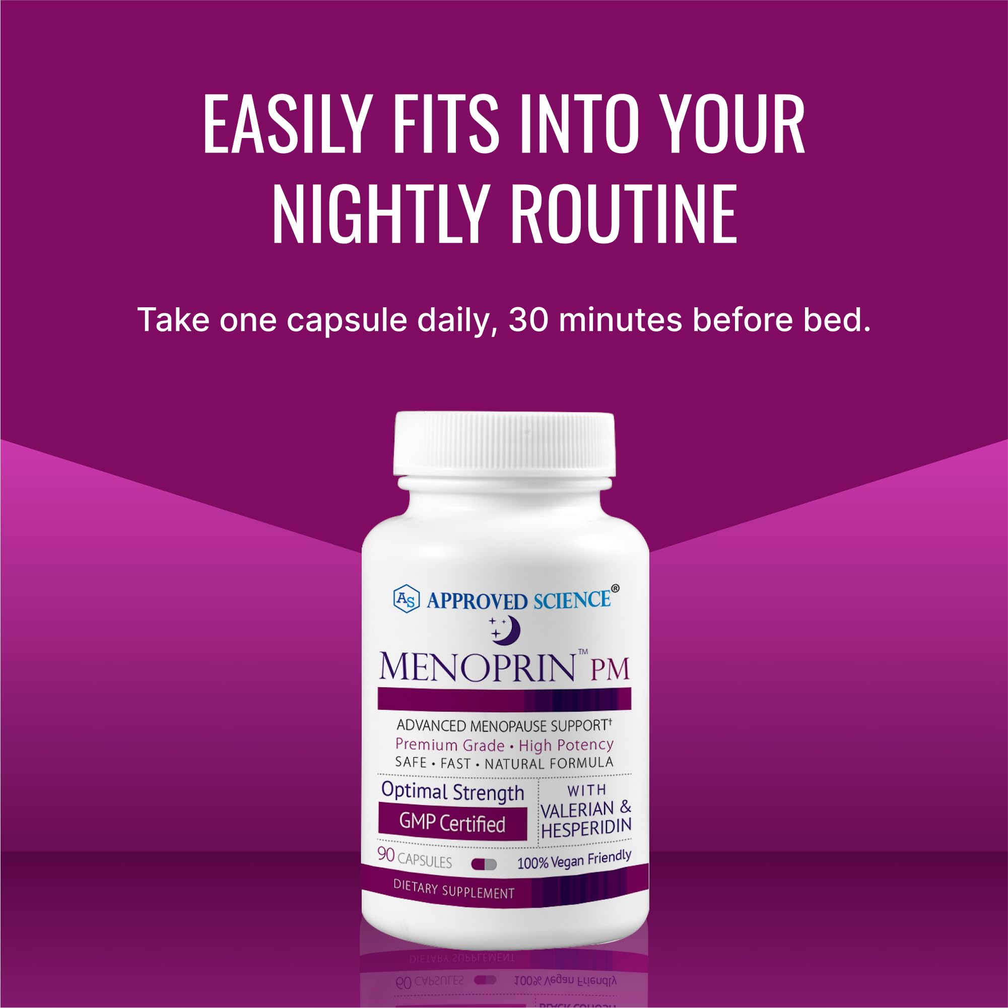 Approved Science Menoprin PM USA-made label indicates quality and third-party testing