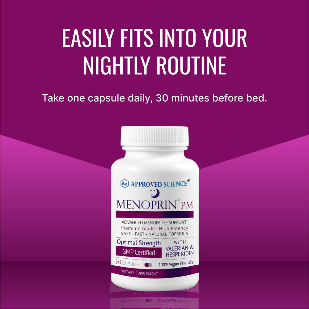 Approved Science Menoprin PM USA-made label indicates quality and third-party testing