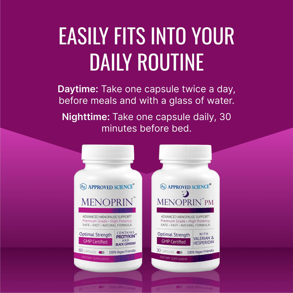 Vegan-certified packaging for Approved Science Menoprin.